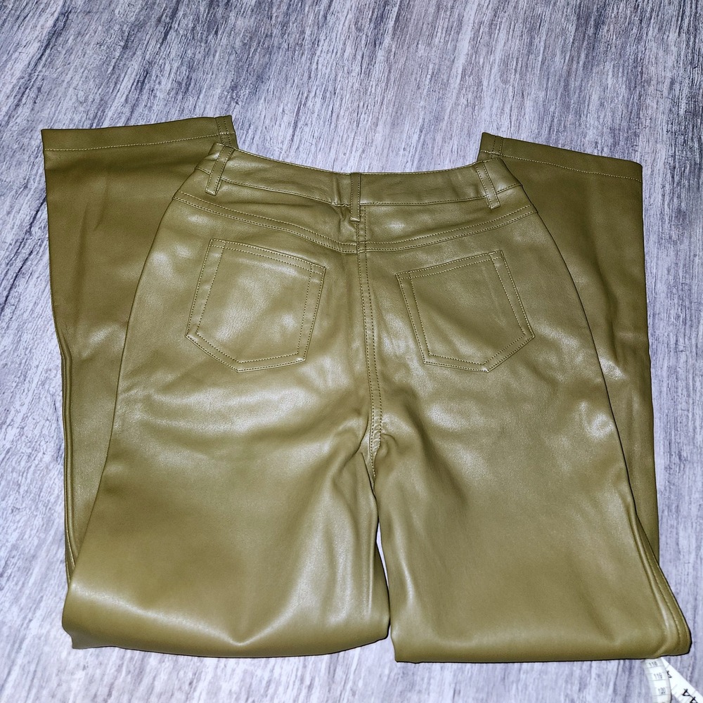 The Drop Faux Leather Pants Olive Green Capers Olive Women's Size 24 - Picture 9 of 10